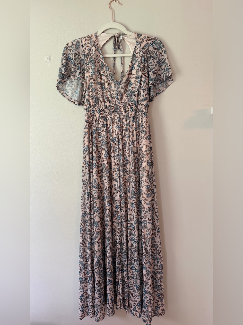Maurice's Cream and Blue Paisley Maxi Dress with Smocked Waist